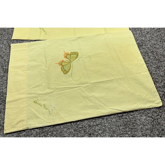 Vtg 60s 70s Hanae Mori 3 Pc Twin Sheet Set Butterfly Yellow MCM Retro Hippie - Picture 3 of 8